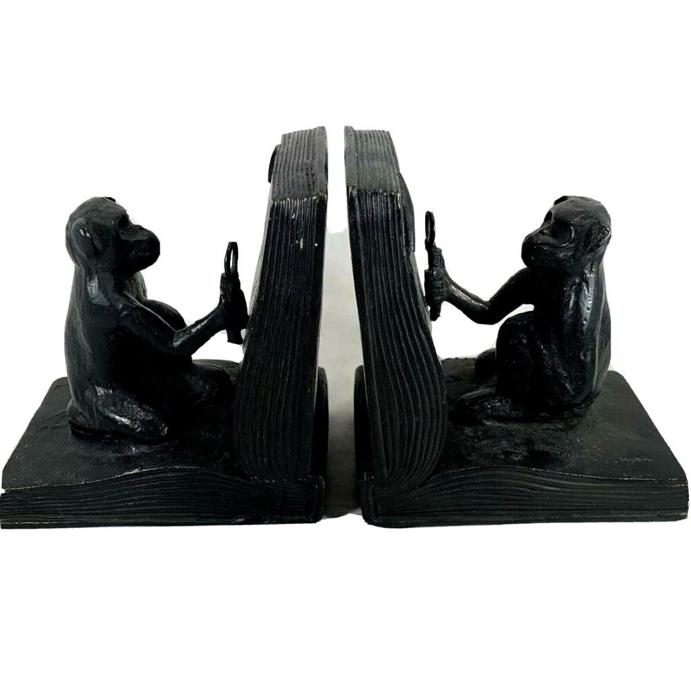 Vintage Cast Iron Monkey Bookend Reading Decorative Art Library Decor